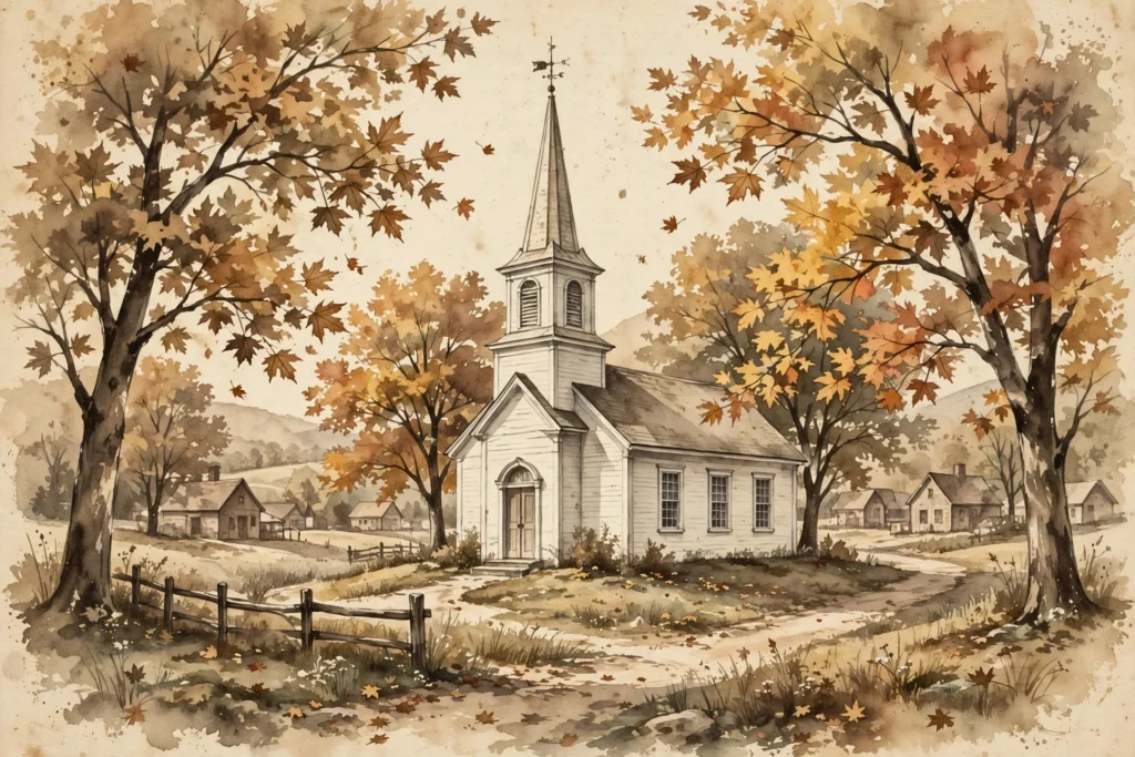 Illustration of a white country church