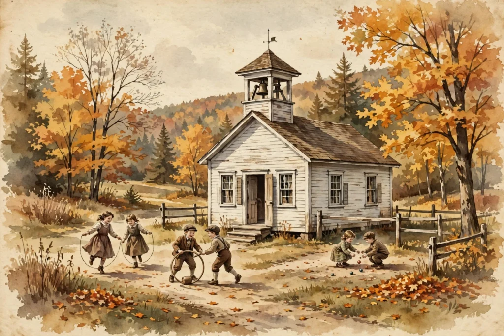 Illustration of a one-room schoolhouse